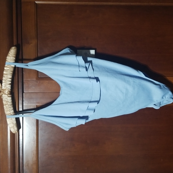 Primark one‎ piece bathing suit ribbed light blue vneck - Picture 1 of 11